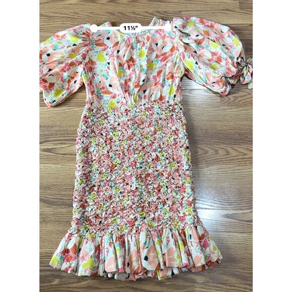 BYTIMO peach Shirred floral-print satin-crepe mini dress size small X - Picture 7 of 12